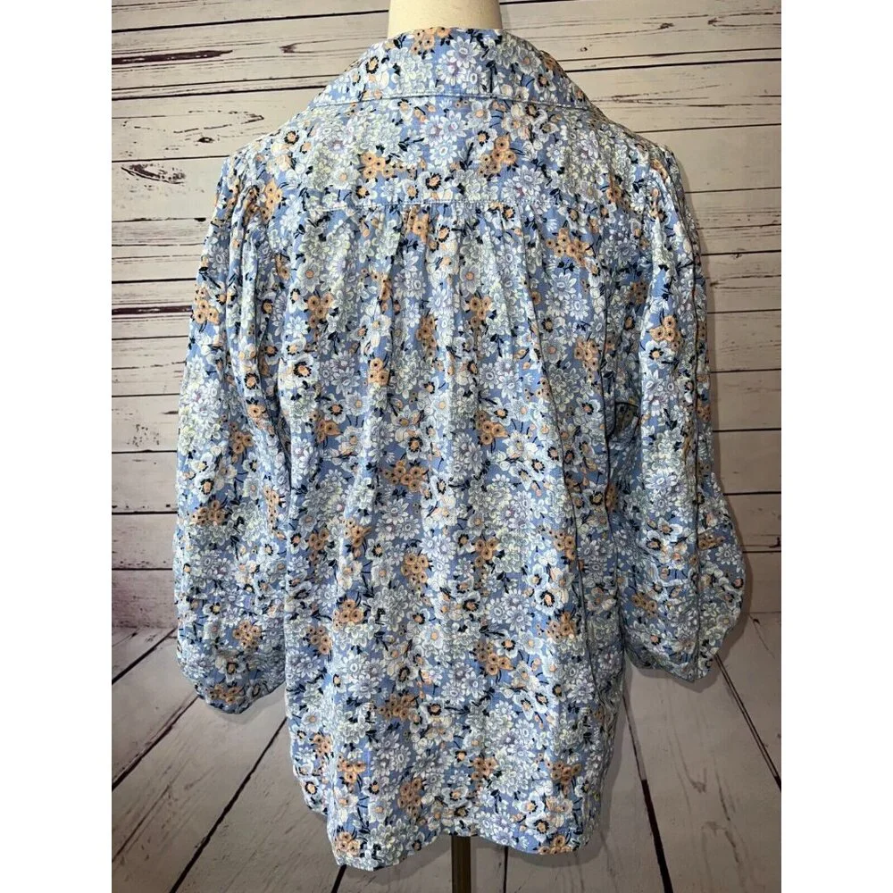 Free People Happy Days Blouse Medium Button front Shirt‎ Floral Cotton Easter